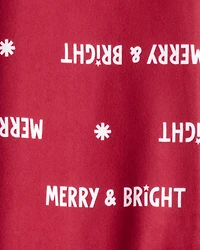 Kid Merry & Bright Christmas Print Loose Fit Pajama Bottoms - Red