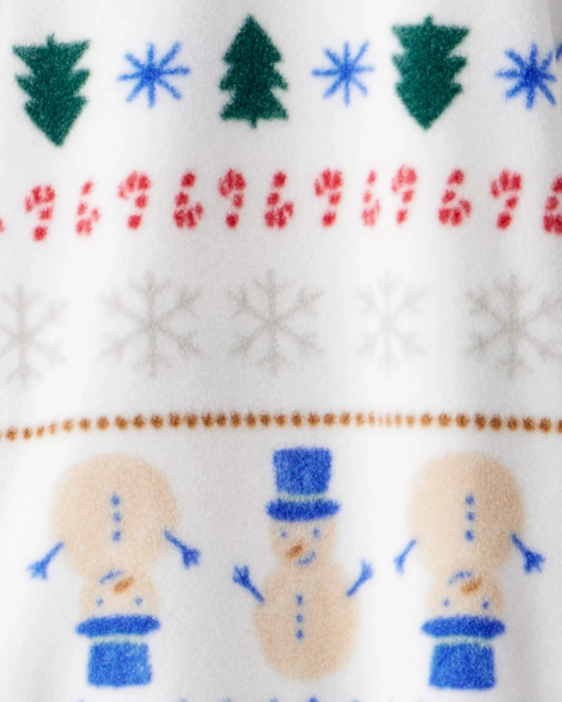 Baby Snowman Fair Isle Fleece Long-Sleeve Loose Fit 1-Piece Pajamas - White