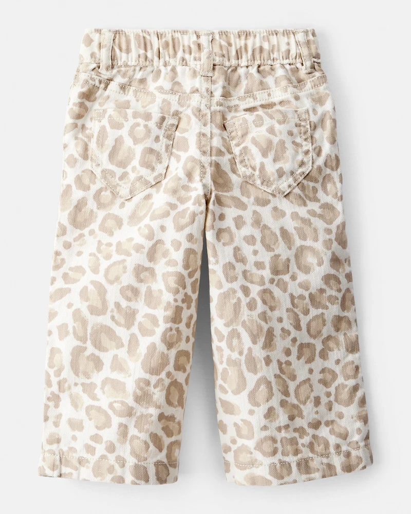 Baby Girl Leopard Wide-Leg Pants - Ivory