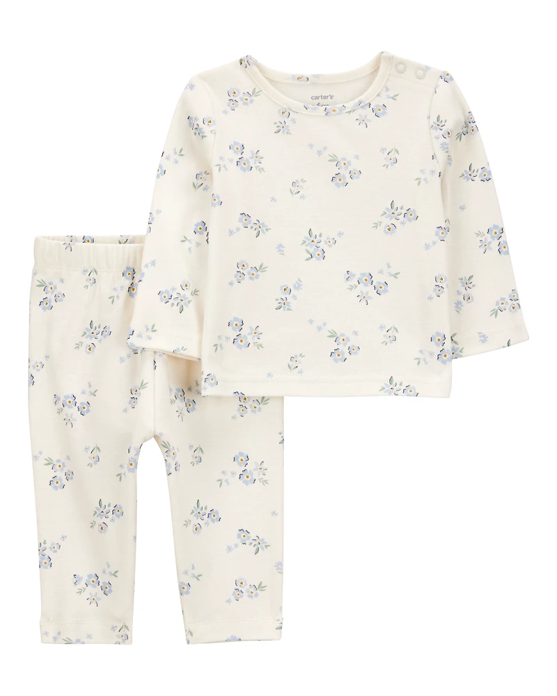Baby 2-Piece Floral Long-Sleeve Tee & Pant Set - White/Blue