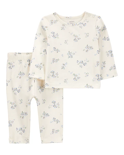 Baby 2-Piece Floral Long-Sleeve Tee & Pant Set - White/Blue