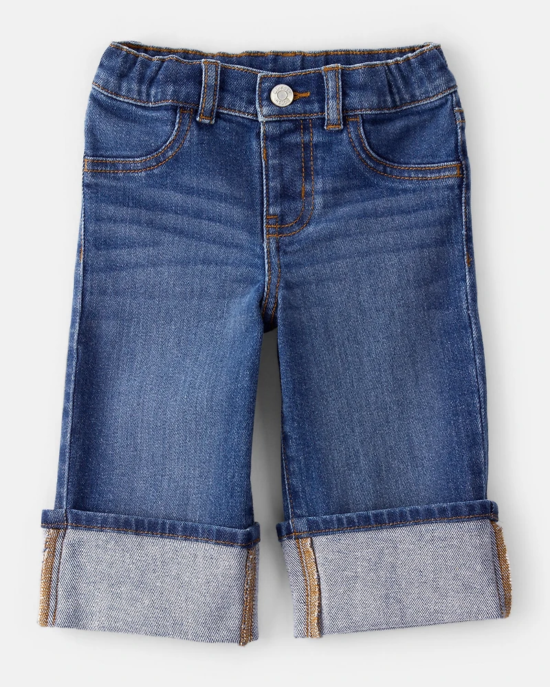 Baby Girl Denim Wide-Leg Cuff Jeans - Blue