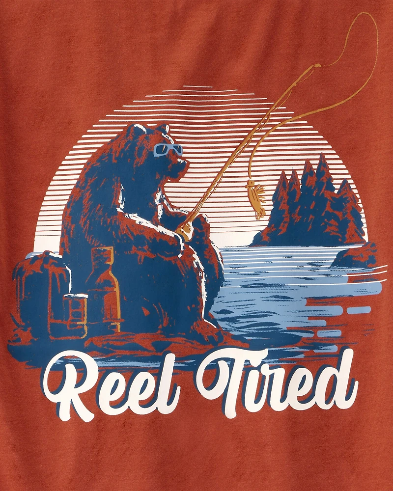 Boys 2-Piece Bear Fishing Loose Fit Pajamas - Red/Navy