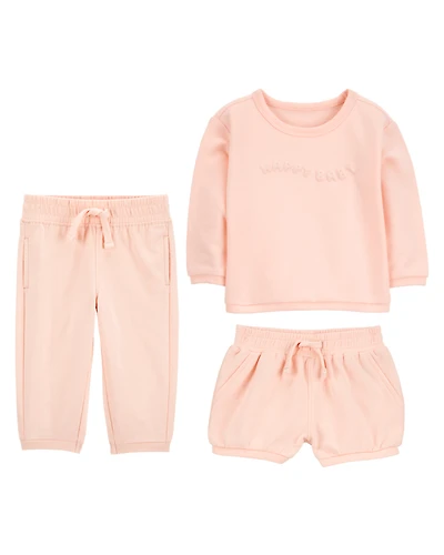 Baby 3-Piece French Terry Mix-and-Match Outfit Set - Pink