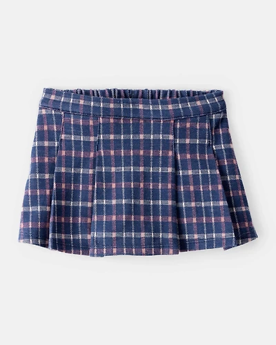 Baby Girl Plaid Print Knit Skort - Navy/Blue