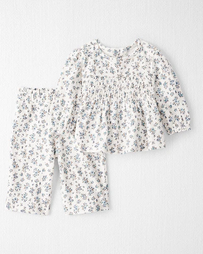 Baby Girl 2-Piece Organic Cotton Crinkled Knit Set BlueMist Bloom Print