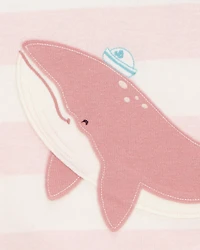 Toddler Whale Striped Snug Fit Cotton 4-Piece Pajamas