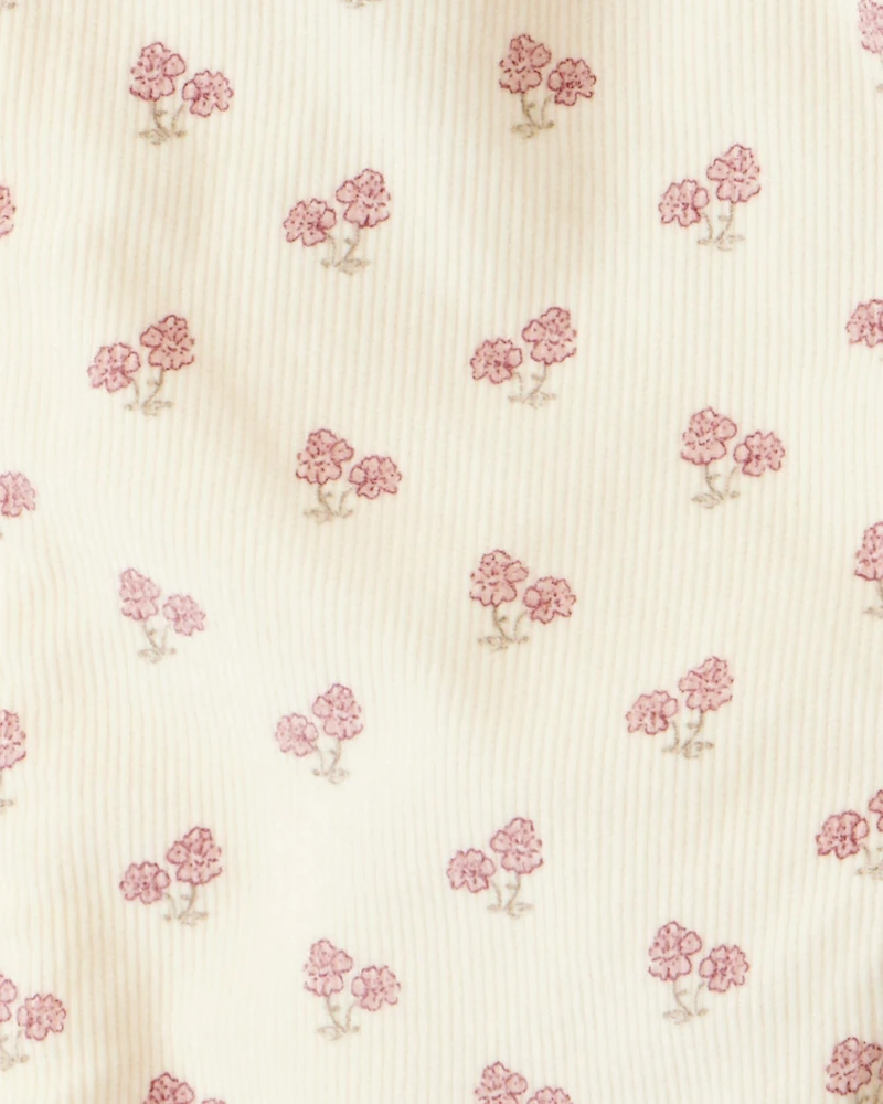 Baby Girl Organic Cotton Corduroy Overalls Garden Bloom Print