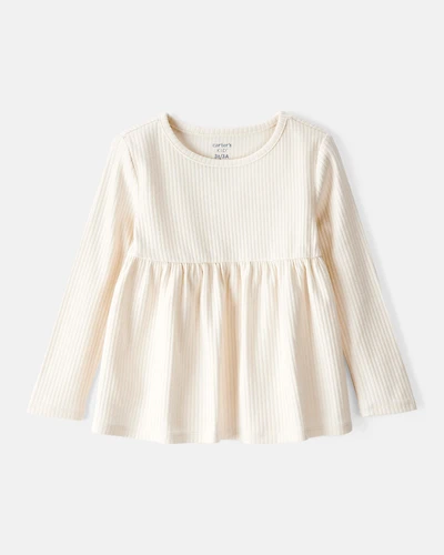 Toddler Girl Long-Sleeve Peplum Top - White