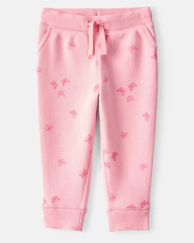 Baby Girl Butterfly Print Fleece Drawstring Joggers - Pink