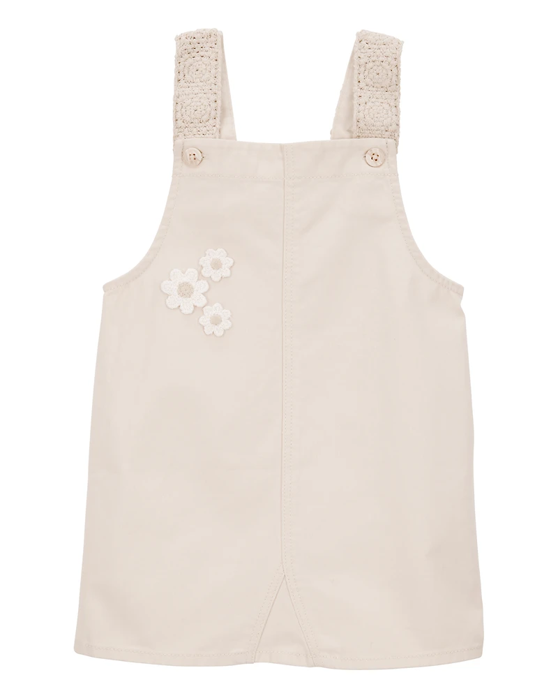 Baby Twill Floral Embroidered Shortalls - Ivory