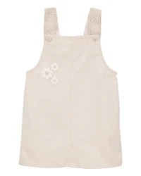 Baby Twill Floral Embroidered Shortalls - Ivory