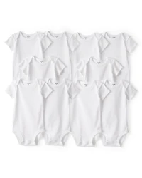 Baby 10-Pack Short Sleeve Cotton Bodysuits - White