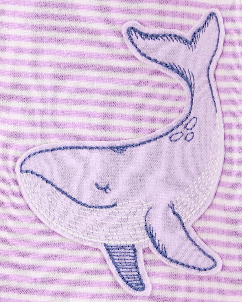 Toddler Girl Whale Striped Snug Fit Cotton Footless 1-Piece Pajamas - Purple