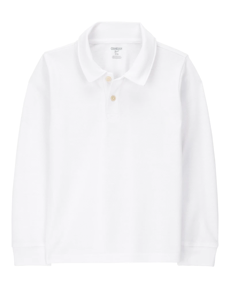 Kid Pique Long-Sleeve Polo Shirt - White