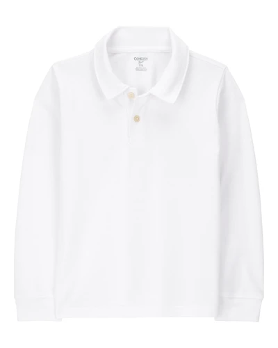 Kid Pique Long-Sleeve Polo Shirt - White