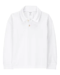 Kid Pique Long-Sleeve Polo Shirt - White