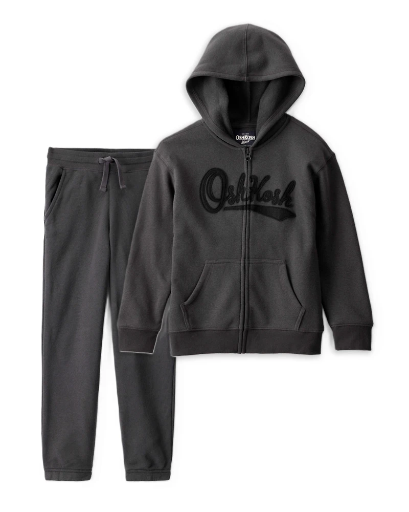 Boys 2-Piece DayDream Fleece OshKosh Fleece Logo Zip Jacket & Joggers Set - Black