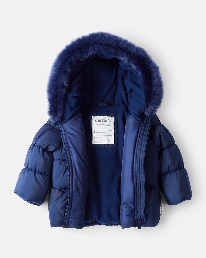 Baby Girl Hooded Puffer Jacket - Navy