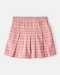 Girls 2-Piece Embroidered Heart Tee & Plaid Pleated Skirt Set - Pink