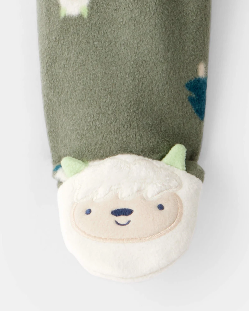 Baby Boy Yeti Fleece Loose Fit 2-Way Zip Sleep & Play Pajamas - Green