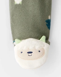 Baby Boy Yeti Fleece Loose Fit 2-Way Zip Sleep & Play Pajamas - Green