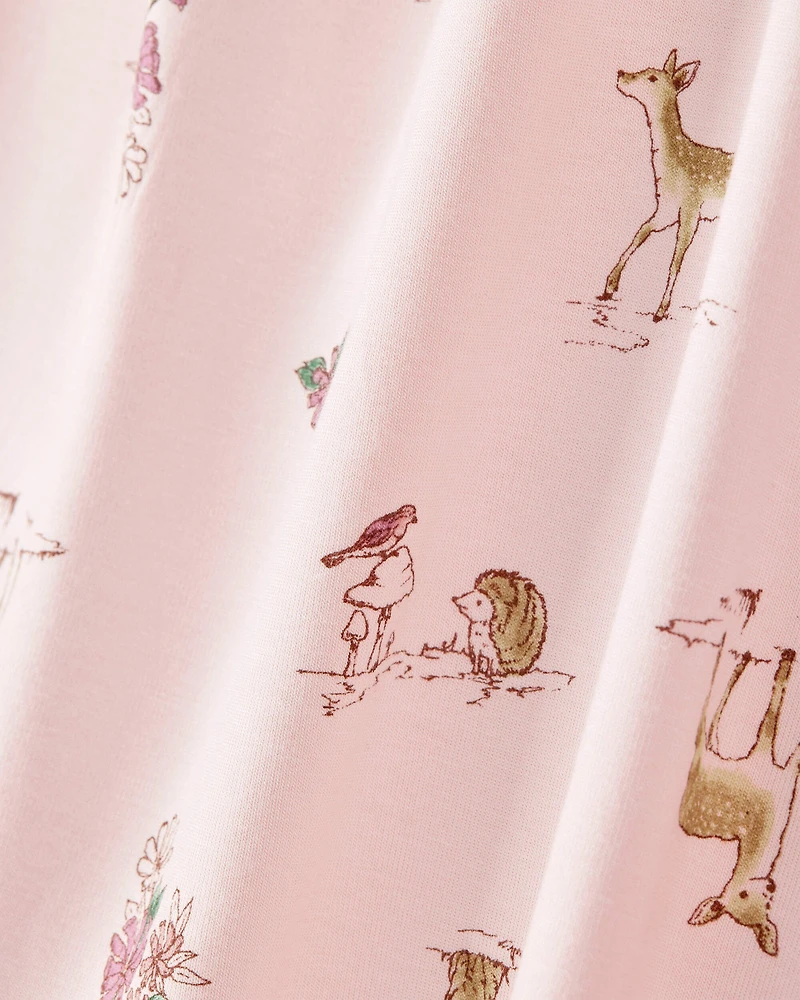 Girls Deer & Floral Print PurelySoft Long-Sleeve 2-Piece Pajamas - Pink