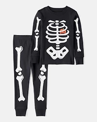 Toddler 2-Piece Glow Halloween Skeleton 100% Snug Fit Cotton Pajamas - Black
