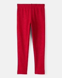 Girls Shimmer Cotton Pull-On Stretch Leggings - Red