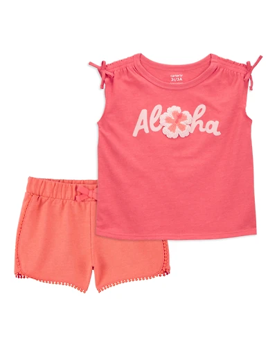 Toddler 2-Piece Aloha Tee & Pom Pom Dolphin Shorts Set - Coral
