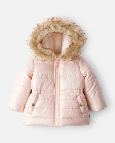 Baby Girl Hooded Heavyweight Winter Jacket - Pink