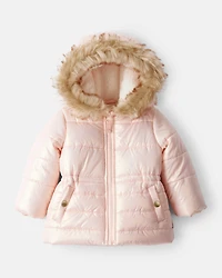 Baby Girl Hooded Heavyweight Winter Jacket - Pink