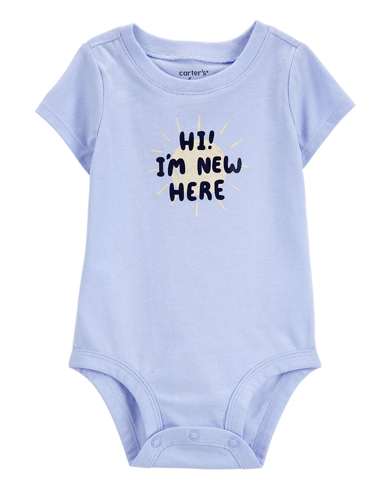 Baby "I'm New Here" Short-Sleeve Bodysuit - Blue