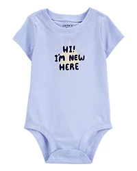 Baby "I'm New Here" Short-Sleeve Bodysuit - Blue