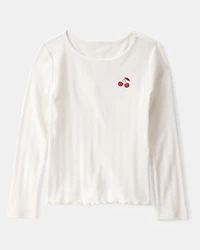 Kid Cherry Embroidered Long-Sleeve Top - Ivory