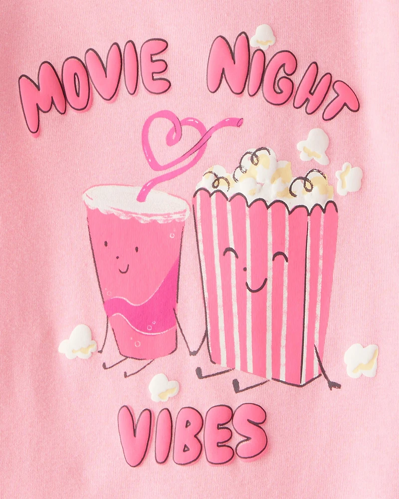 Toddler Girl Movie Print 100% Cotton Long-Sleeve 4-Piece Pajamas - Pink/Black