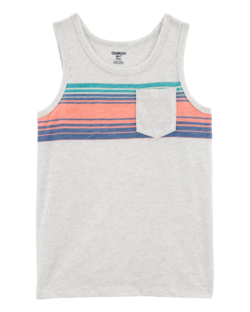 Kid Striped Front-Pocket Tank-Grey