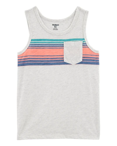 Kid Striped Front-Pocket Tank-Grey