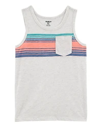 Kid Striped Front-Pocket Tank-Grey