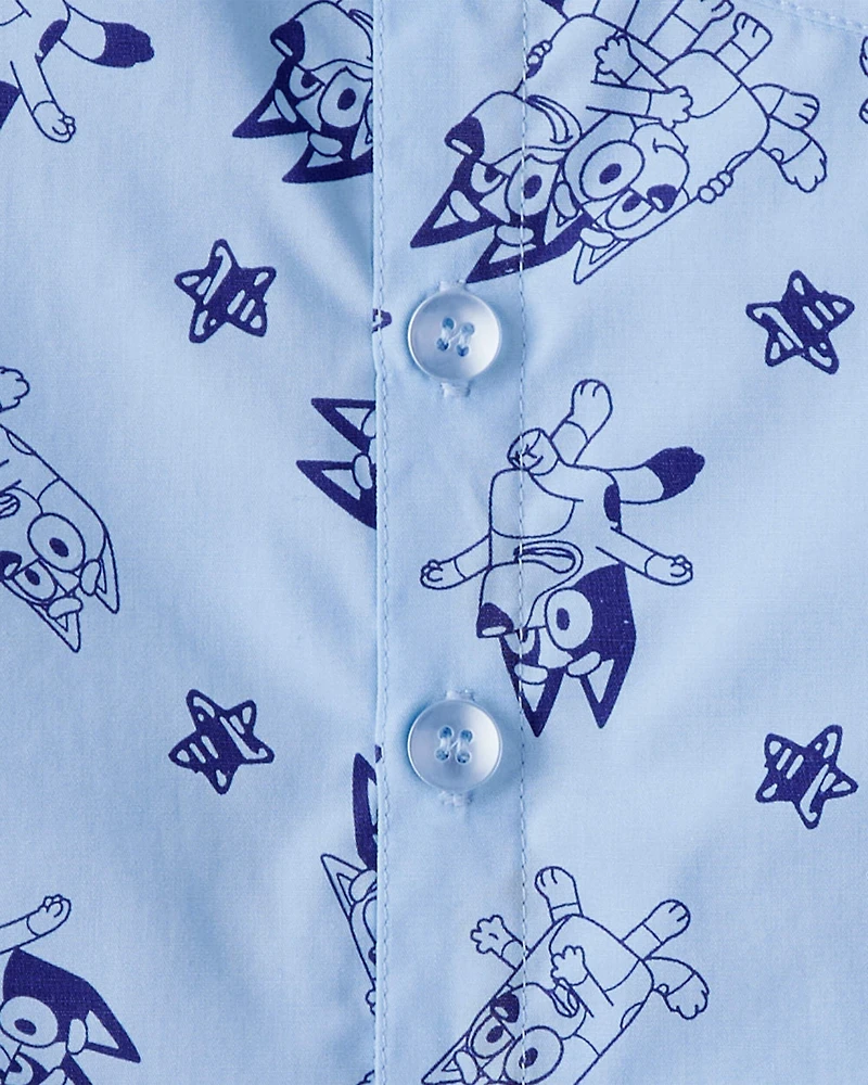 Baby Boy Bluey Short-Sleeve Button-Front Shirt - Blue