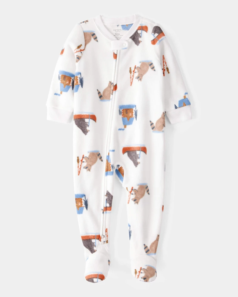 Baby 1-Piece Woodland Creatures Fleece Footie Pajamas - Ivory