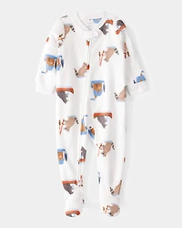 Baby 1-Piece Woodland Creatures Fleece Footie Pajamas - Ivory
