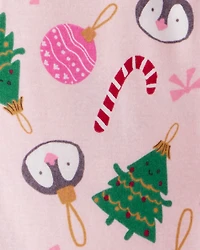 Baby Girl Pink Ornaments 100% Cotton Long-Sleeve Snug Fit 2-Way Zip 1-Piece Pajamas
