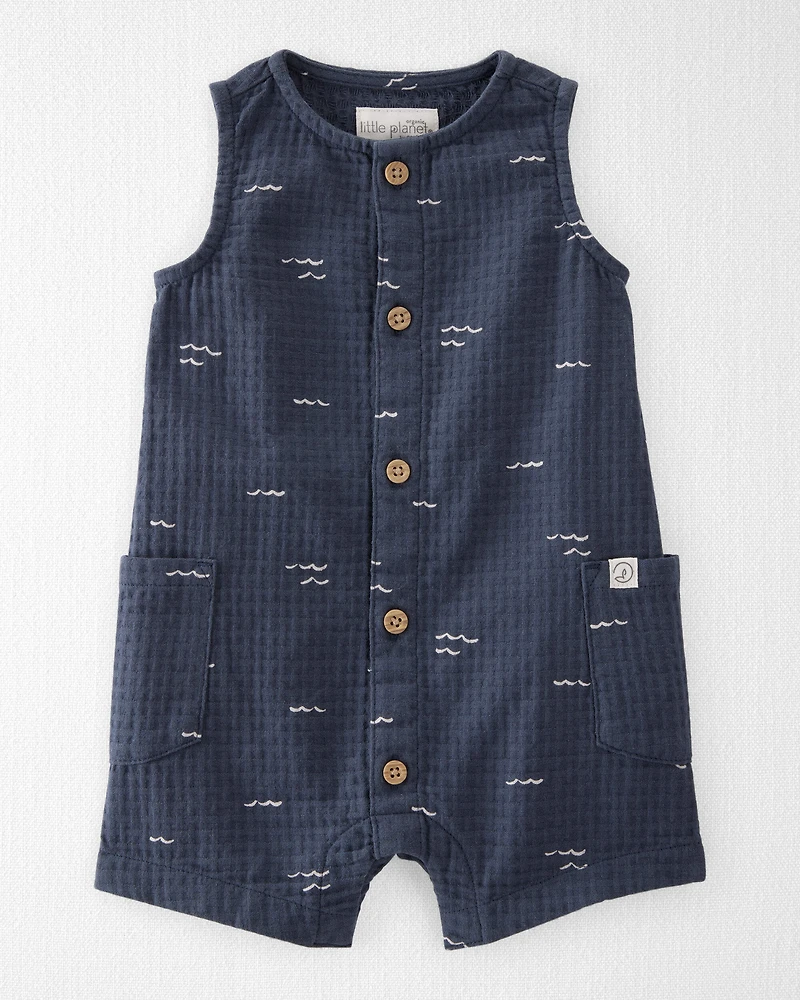 Baby Textured Organic Cotton Romper Waves