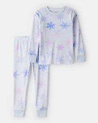 Toddler Girl Snowflake Tie dye DreamPlush Long-Sleeve Snug Fit 2-Piece Pajamas - Blue