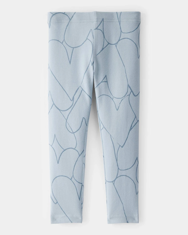 Toddler Girl Cotton Heart Stretch Leggings - Blue