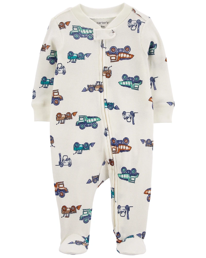 Baby Car 2-Way Zip Waffle Knit Sleep & Play Pajamas