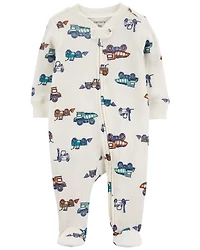 Baby Car 2-Way Zip Waffle Knit Sleep & Play Pajamas