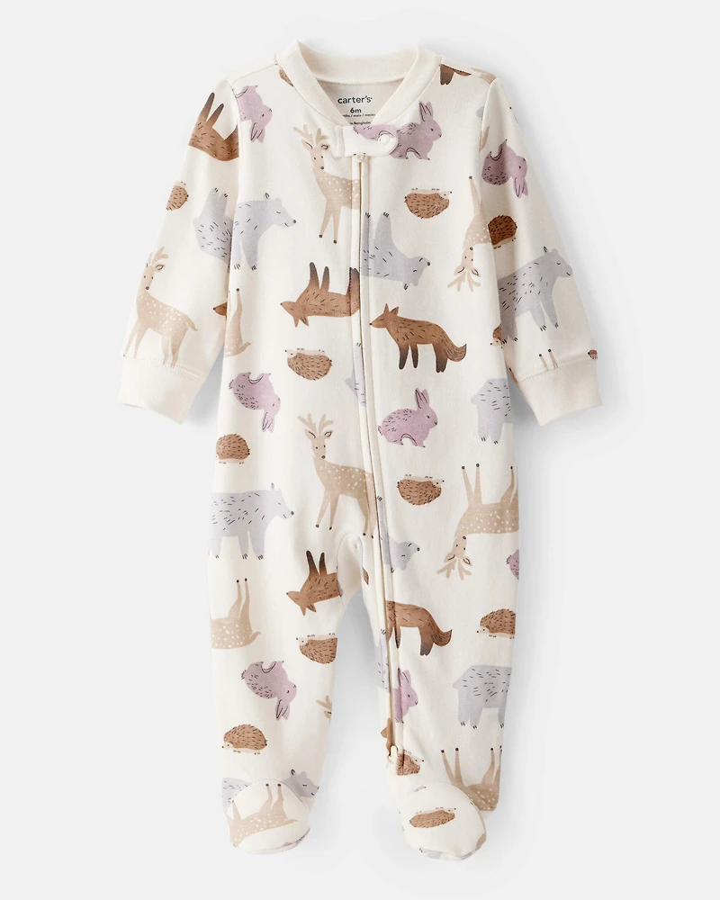 Baby Girl Fox Print 100% Cotton Long-Sleeve Sleep & Play - Ivory