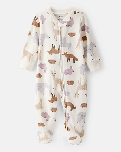 Baby Girl Fox Print 100% Cotton Long-Sleeve Sleep & Play - Ivory